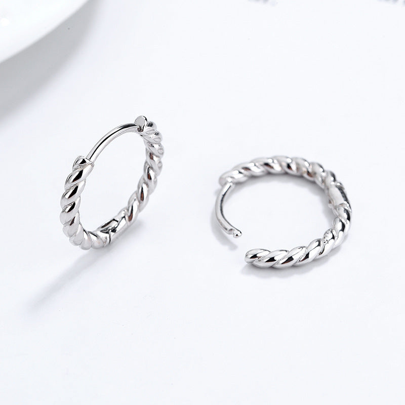 Pure Metal Twisted C Shape Hoop Earrings S925 Sterling Silver Minimalist Rope Texture Wave Design  Earrings