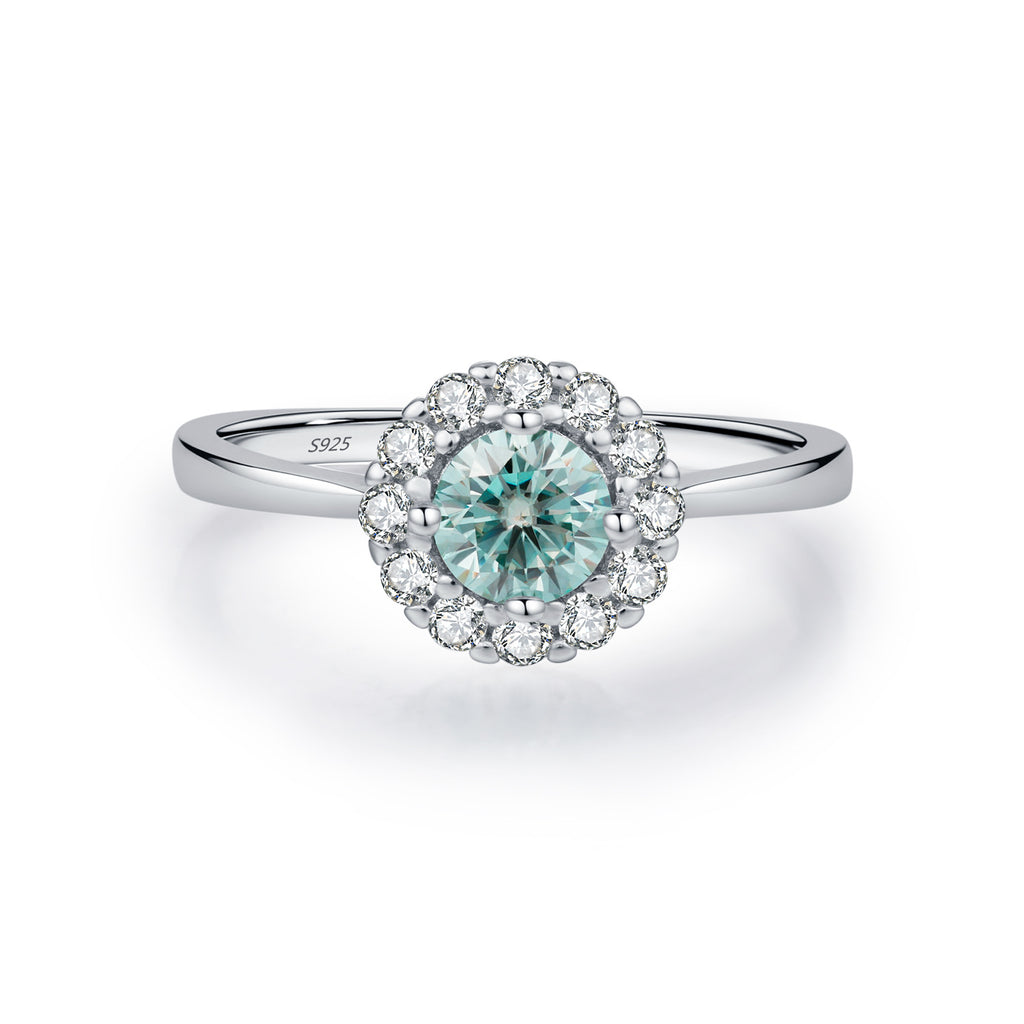 Elegant Moissanite Halo Design Geometric Pattern 925 Sterling Silver Fashion Ring with D Color VVS1 Clarity for Women Anniversary Wedding Party