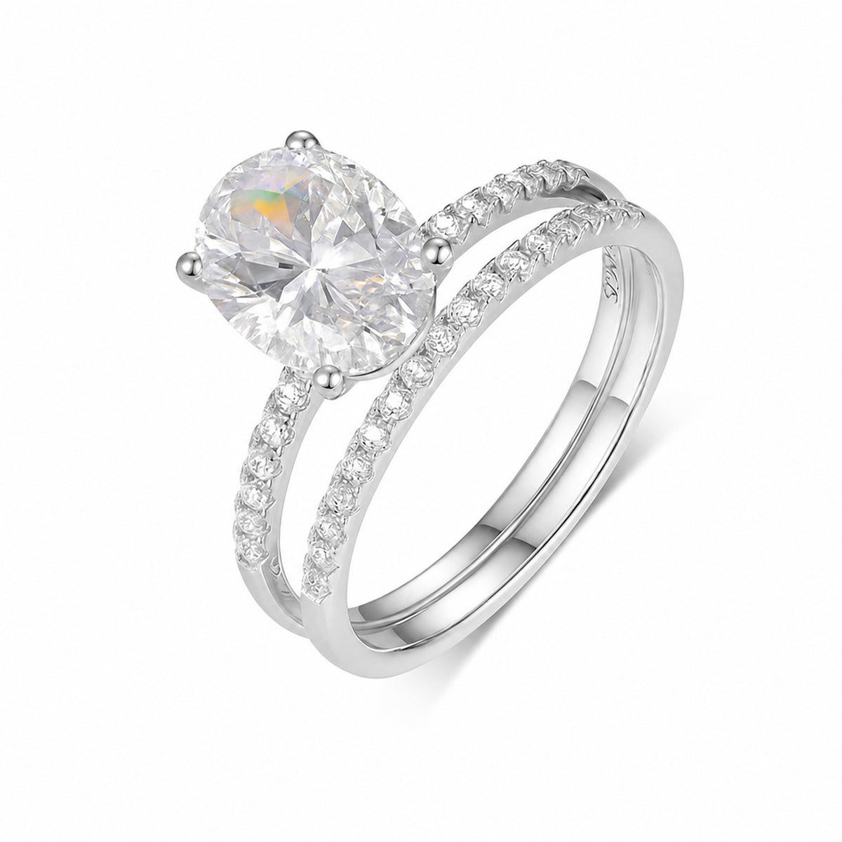 Oval-cut Moissanite 925 Sterling Silver Ring Set