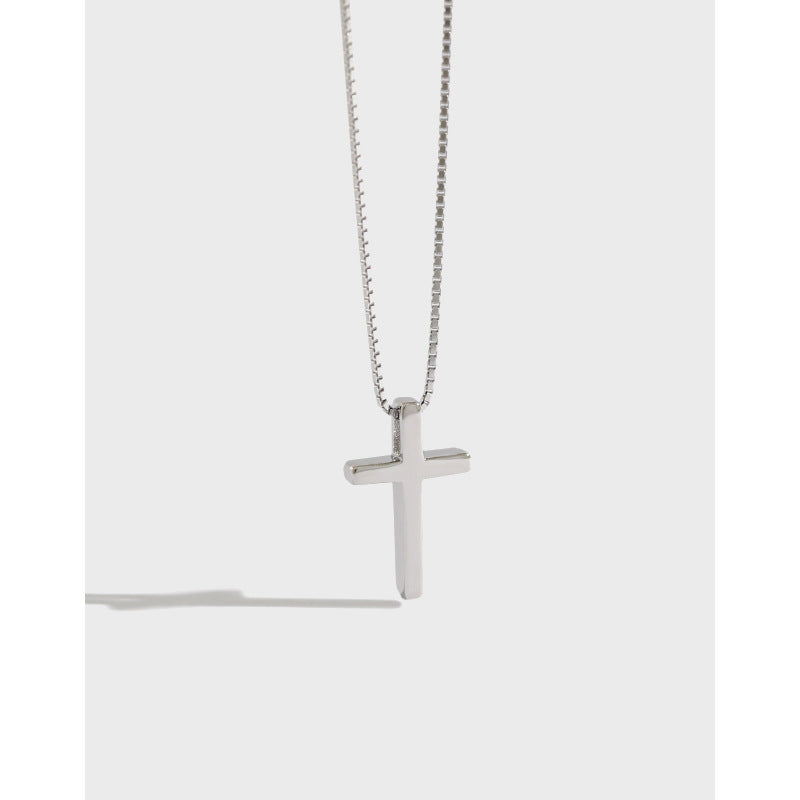 Elegant Cross Pendant Box Chain S925 Silver Necklace