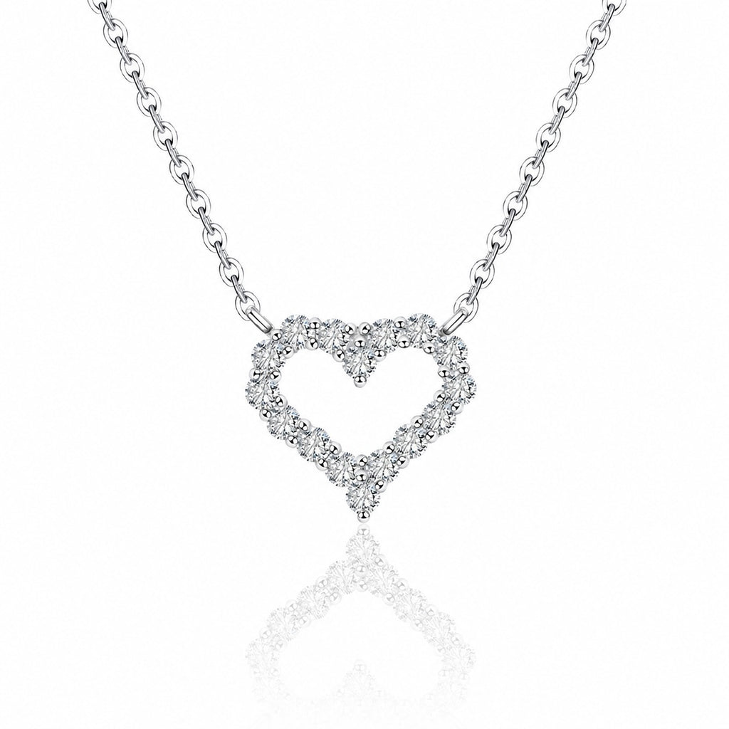 Moissanite Open Heart Outline Necklace 925 Sterling Silver Clavicle Chain Necklace