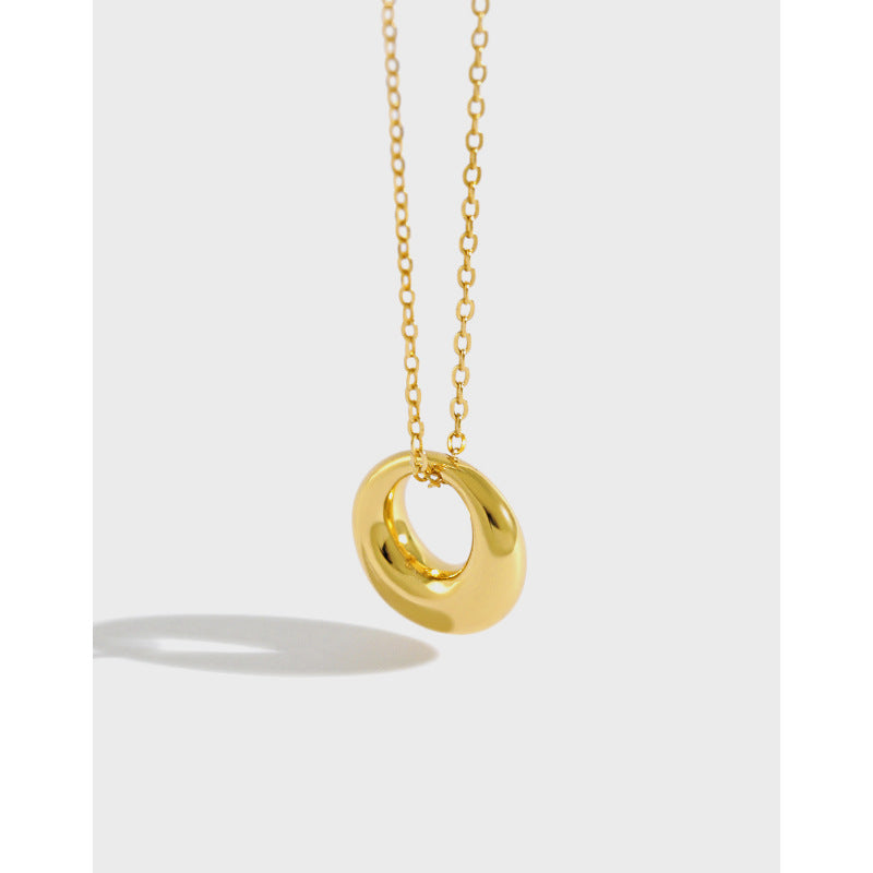 Collar con colgante de dona redonda hueca geométrica minimalista de plata esterlina S925