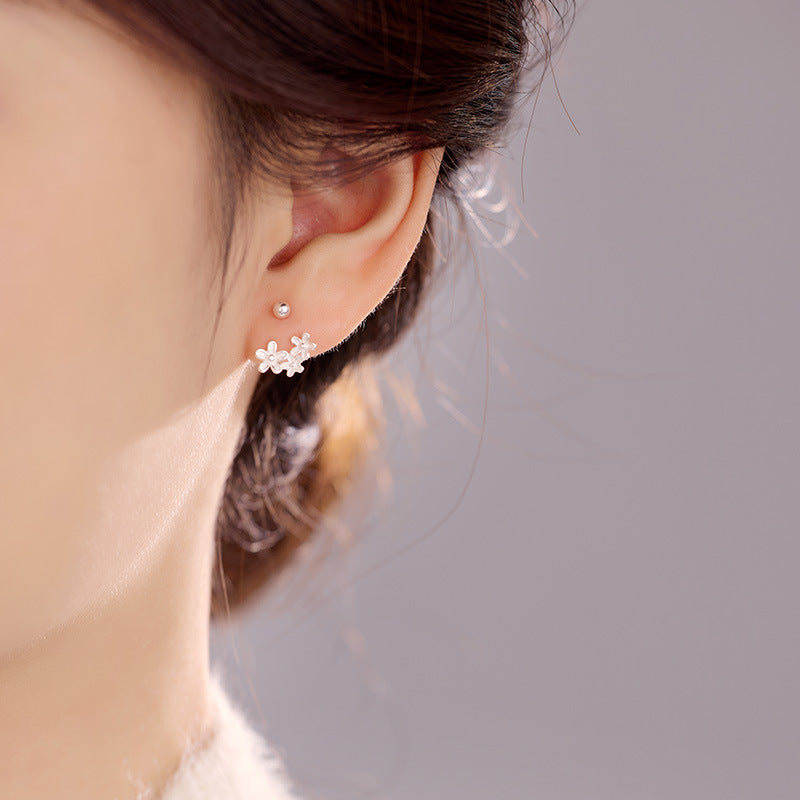 Elegant Floral Design Flower Motif  S999 Sterling Silver Screw Ball Back Floral Earrings