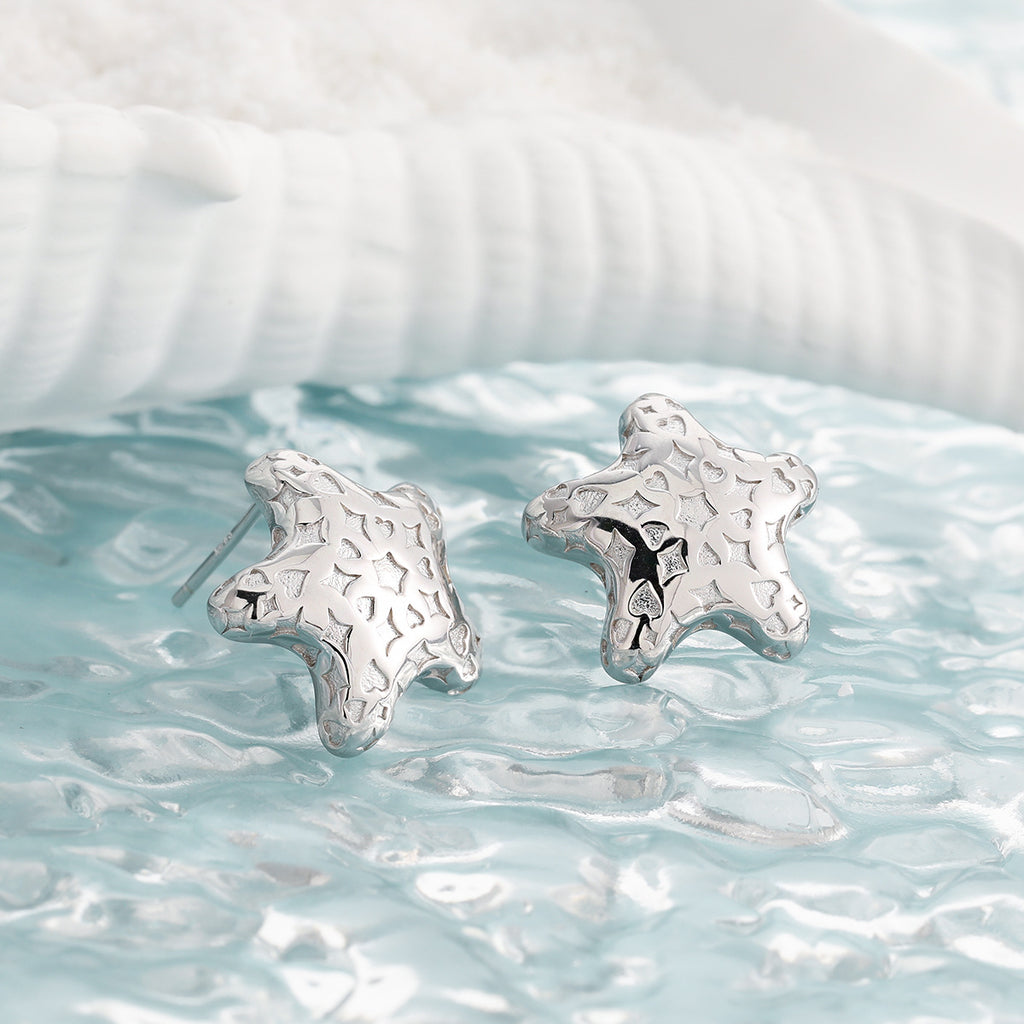 Women Starfish Pattern Sweet Cool Style S925 Sterling Silver Stud Earrings