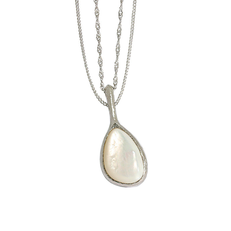Collar largo con colgante de perla en forma de lágrima de nácar, plata esterlina 925
