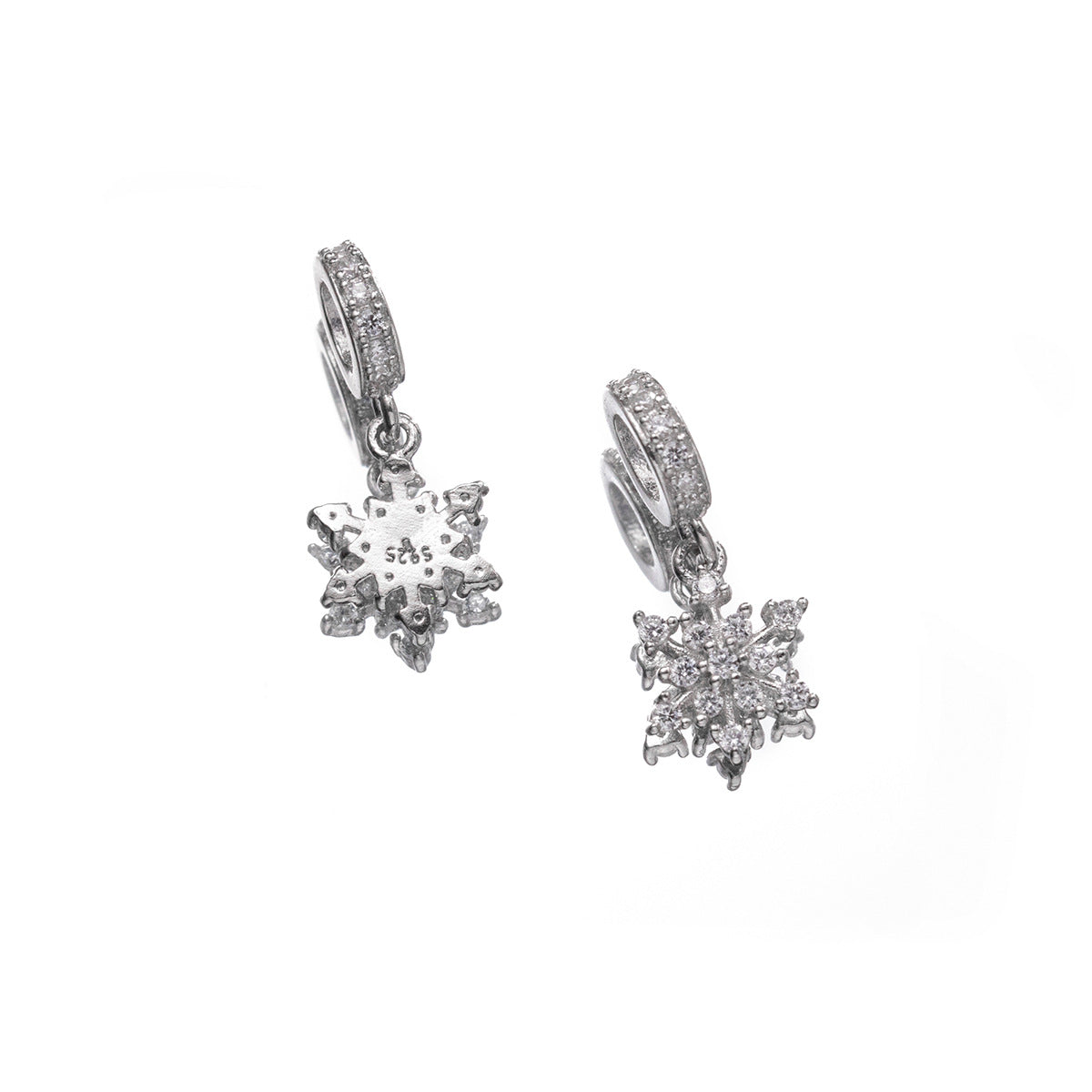 Snowflake Design Cubic Zirconia 925 Sterling Silver Charm Pendant with Micro Setting for DIY Bracelet Necklace Jewelry Making Elegant Fashion Accessory