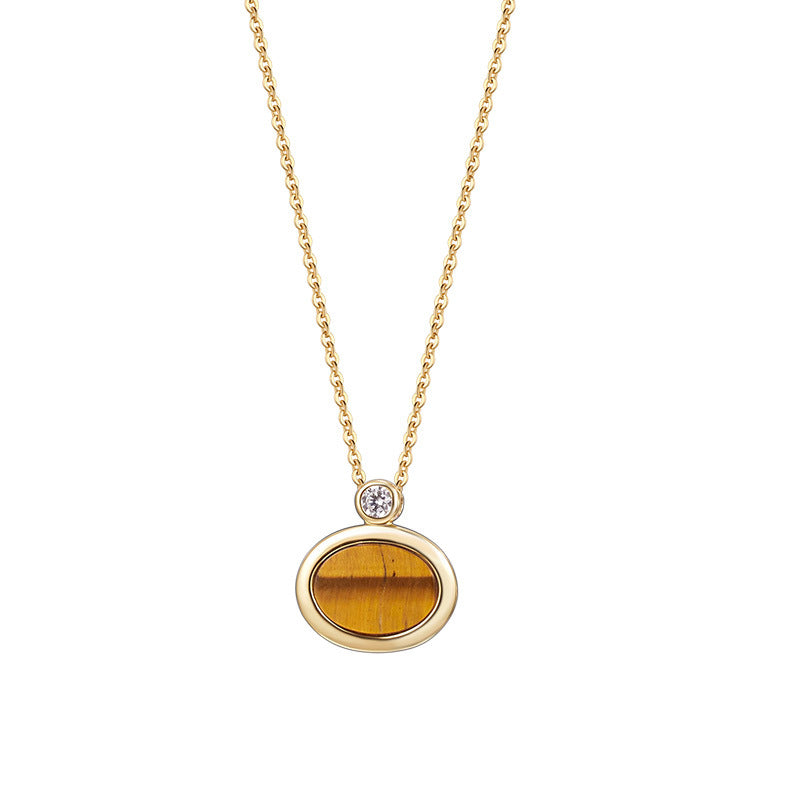 925 Sterling Silver  Blue Lapis Lazuli Bead Baroque Pearl Strand And Tiger Eye Oval Pendant Layered Necklace Set