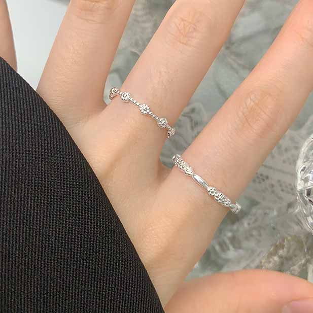 Sweet Flowers Oval Geometry 925 Sterling Silver Adjustable Stacker Ring