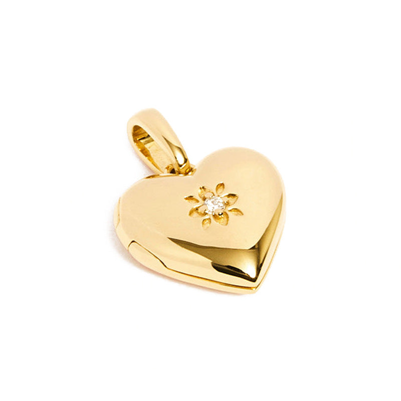 Elegant Fashion Romantic Heart Flower Cubic Zirconia 925 Sterling Silver Locket Pendant