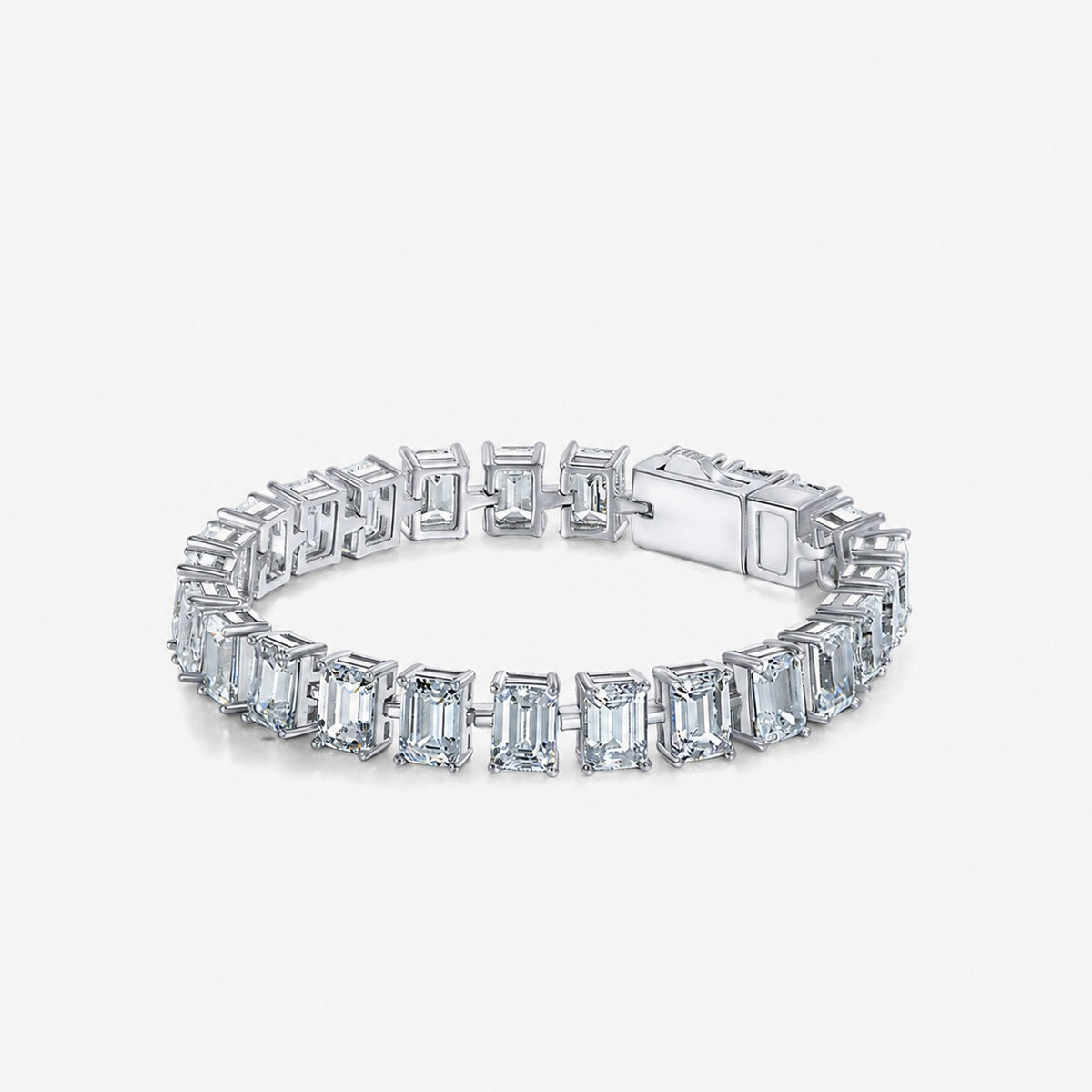 Pulsera de tenis de plata S925 con diamante de alto carbono corte esmeralda claro, piedras rectangulares de 5 mm x 7 mm, pulsera de línea elegante y clásica de moda con cierre de caja, regalo para boda, fiesta o aniversario