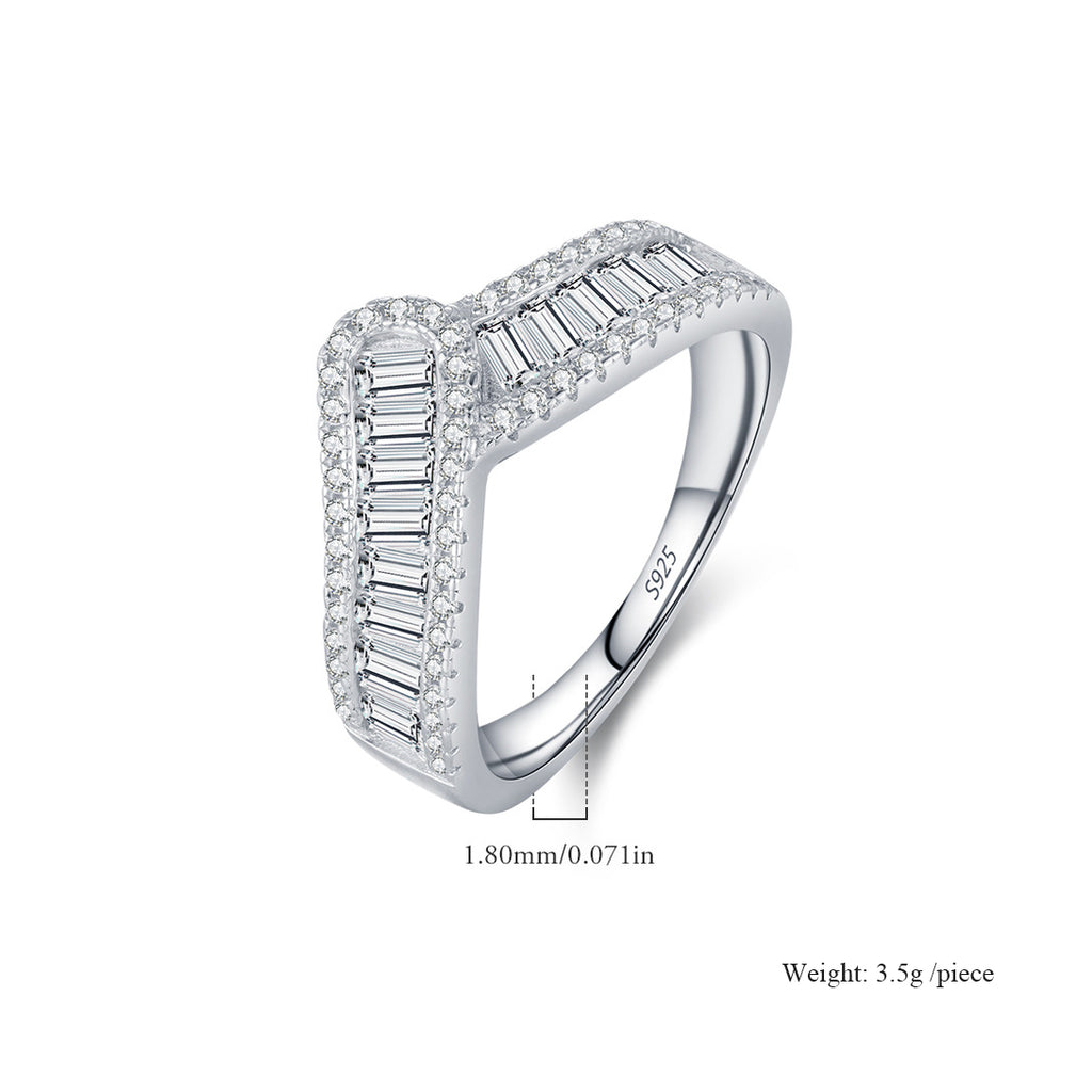 Elegant Geometric Baguette Cut Cubic Zirconia 925 Sterling Silver Statement Ring for Women, Unique Design with Sparkling Stones for Party, Anniversary, Gift, or Daily Wear