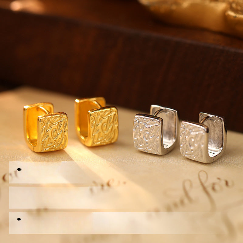 Geometric Textured Design S925 Sterling Silver Gold Rhodium Plated Earrings Ear Cuff