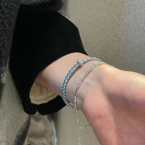925 Sterling Silver Blue Vine Sparkling Zirconia Elegant Chain Bracelet