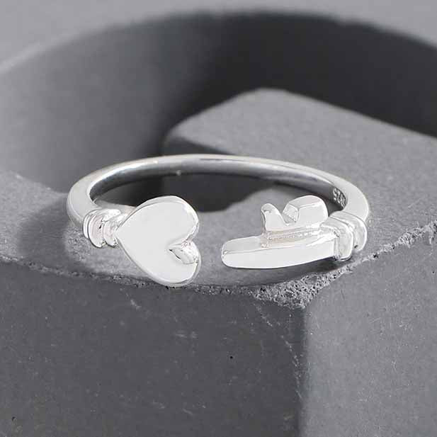 Honey Moon Gift Heart Lock Key 925 Sterling Silver Adjustable Ring