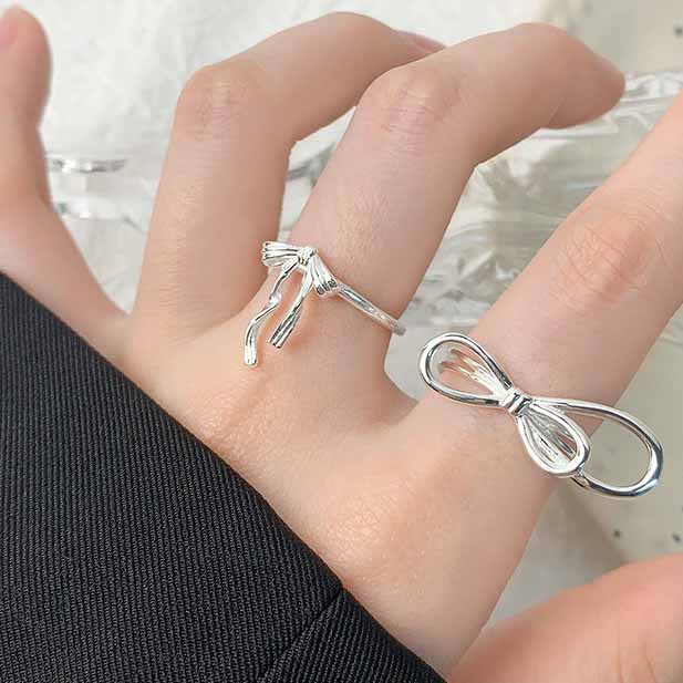 Girl Beautiful Hollow Bow-knot 925 Sterling Silver Adjustable Ring