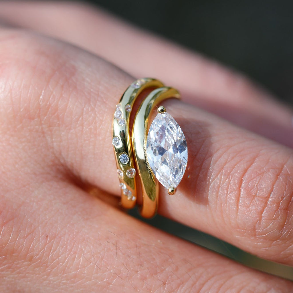 Marquise Moissanite Minimalist And Stylish 925 Sterling Silver Ring Set