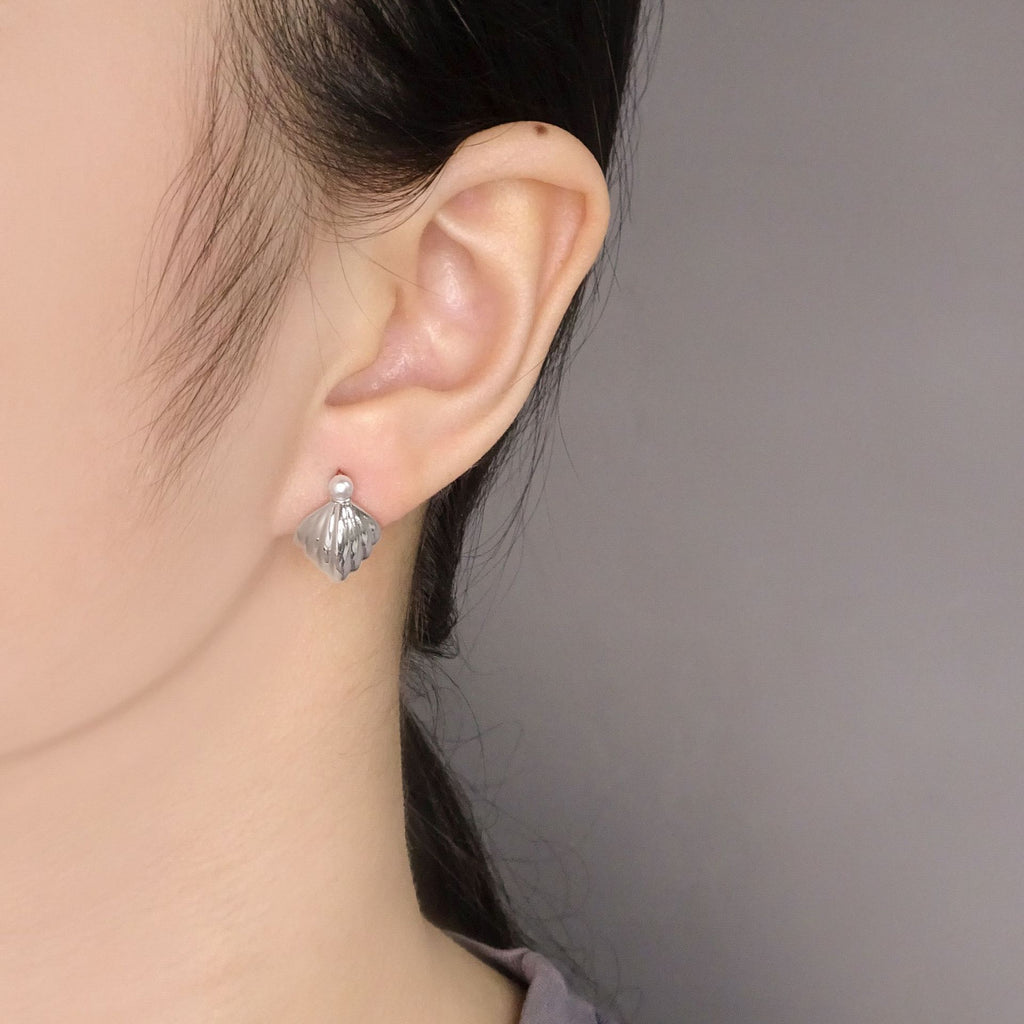Girl Cute Shell Pearls Conch 925 Sterling Silver Hoop Earrings