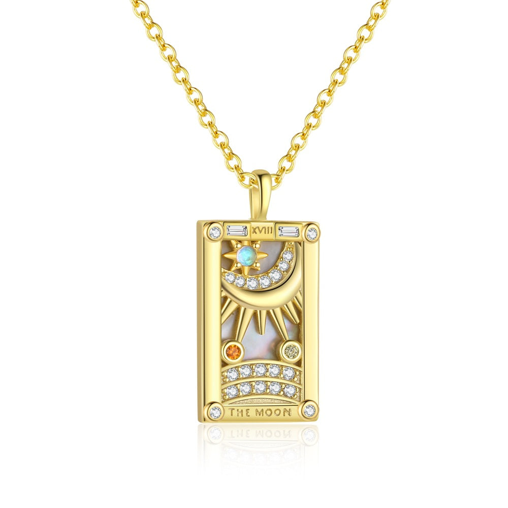 Women Fashion CZ Tarot Card Geometry 925 Sterling Silver Necklace