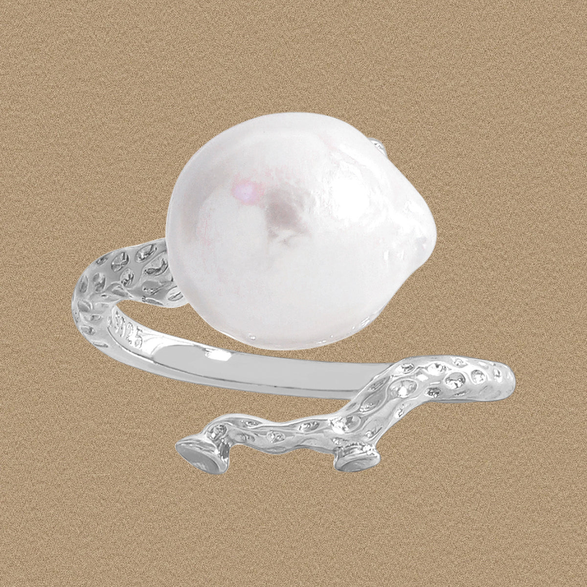 Women Elegant Natural Round Pearl Tree Branch 925 Sterling Silver Adjustable Ring