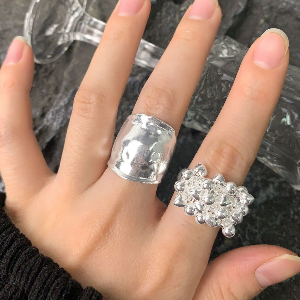Modern Irregular Wide Tin Foil Pattern 925 Sterling Silver Adjustable Ring