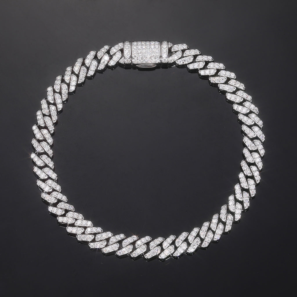 Pulsera de Plata de Ley 925 con Eslabón Cubano Geométrico de Moissanita