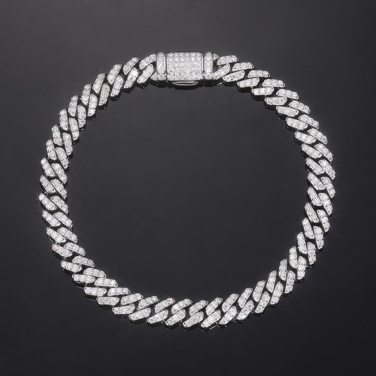 Pulsera de Plata de Ley 925 con Eslabón Cubano Geométrico de Moissanita