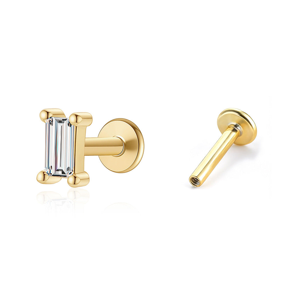 Geometric Baguette White Cubic Zirconia Flat Back Ear Stud 925 Sterling Silver (Single)