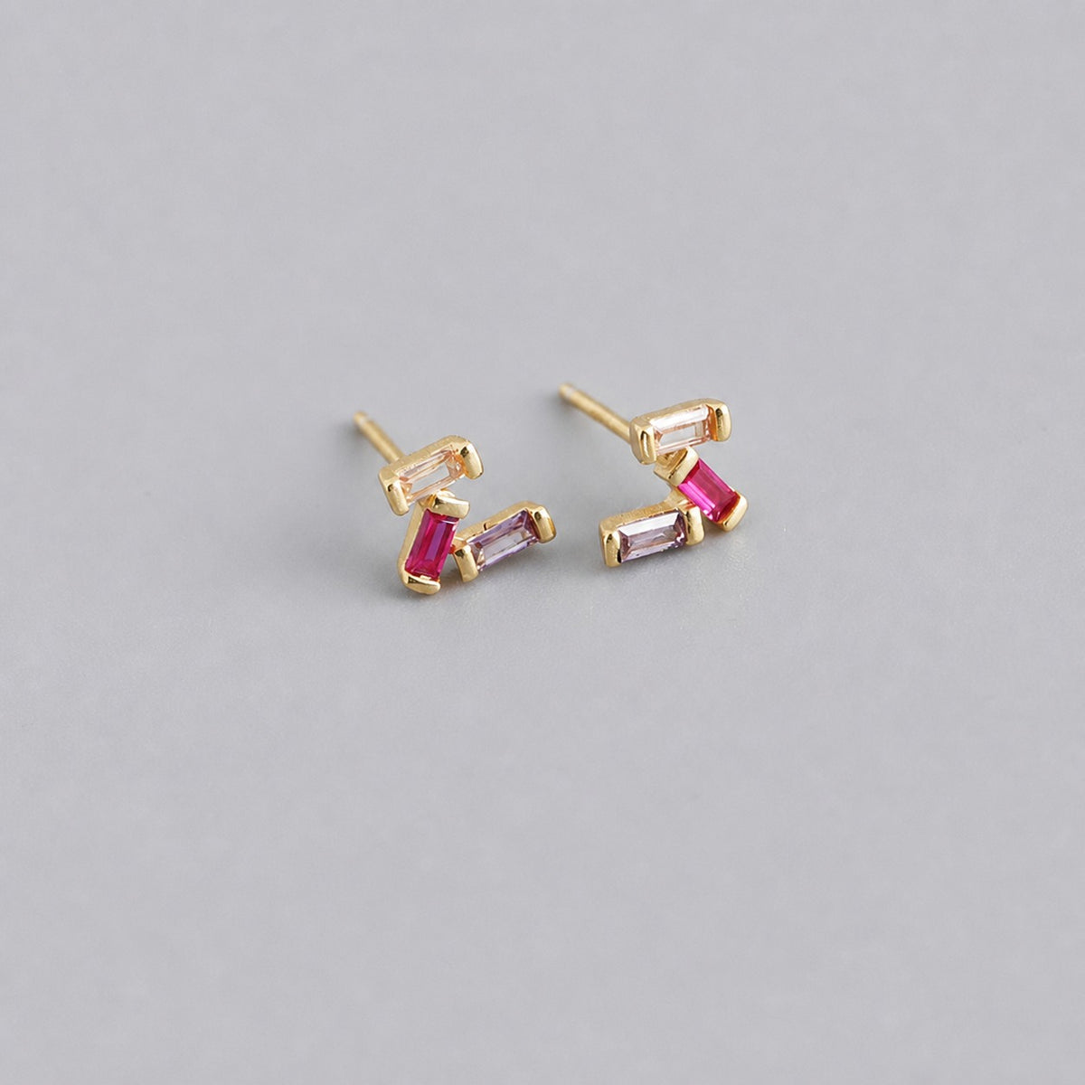 Rectangular Geometric Multicolor Zirconia Fashion 925 Silver Stud Earrings
