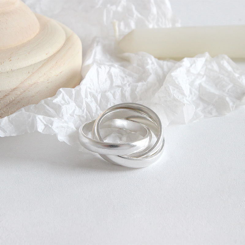 Elegant Geometric Design Pure Metal S990 Silver Intertwined Lines Closed Ring