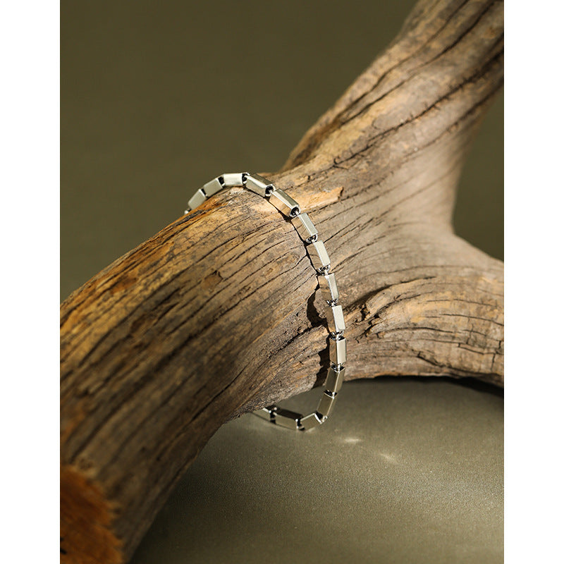 Pulsera ajustable de plata de ley S925 con eslabones geométricos vintage