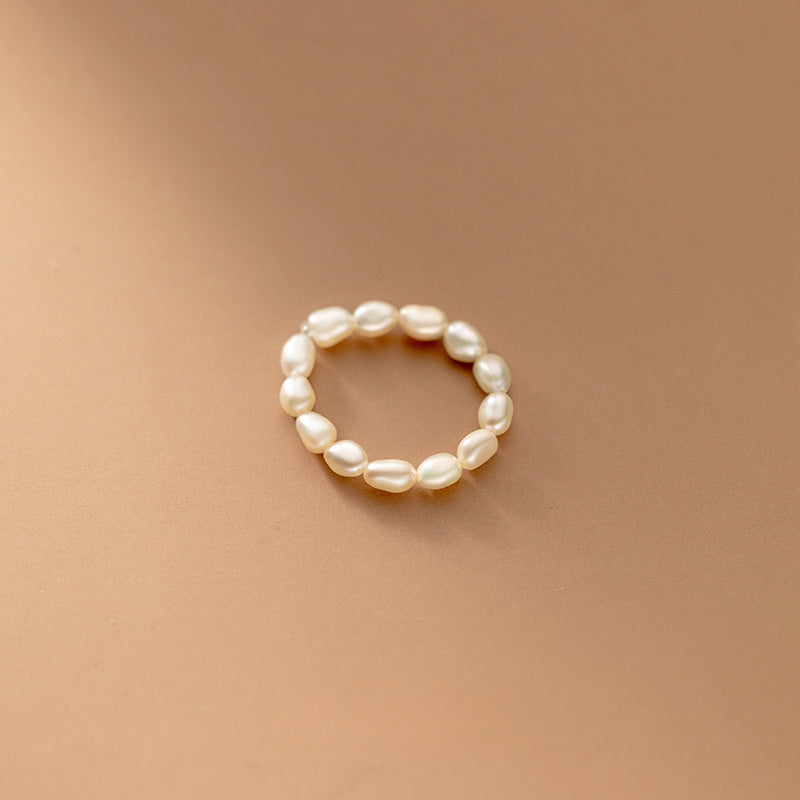 Irregular White Pearl Beaded Ring Pearl Elastic Stretch Ring