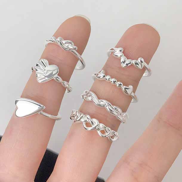 Gift Weaving Hollow Heart 925 Sterling Silver Adjustable Ring