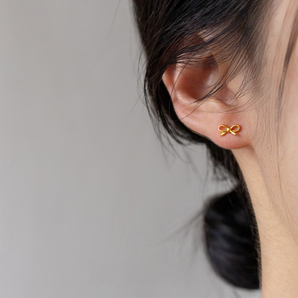 Minimalist Geometric 925 Sterling Silver Bow Knot Ear Stud Earrings