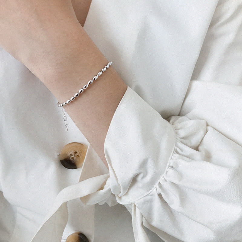 S925 sterling silver bracelet INS niche oval bead olive bead chain bracelet personality versatile silver bracelet