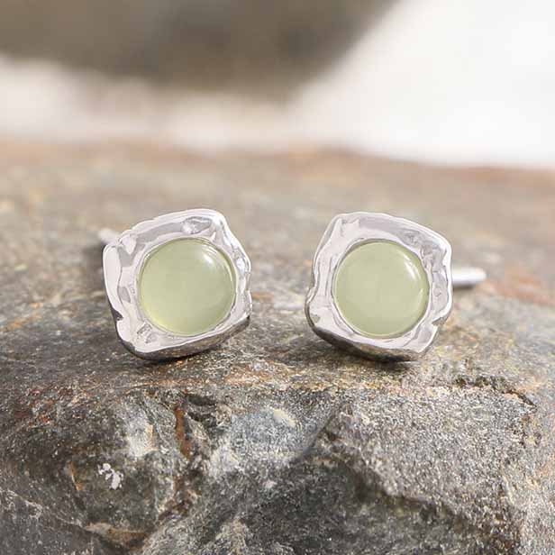 Simple Irregular Border Green Crystal 925 Sterling Silver Stud Earrings