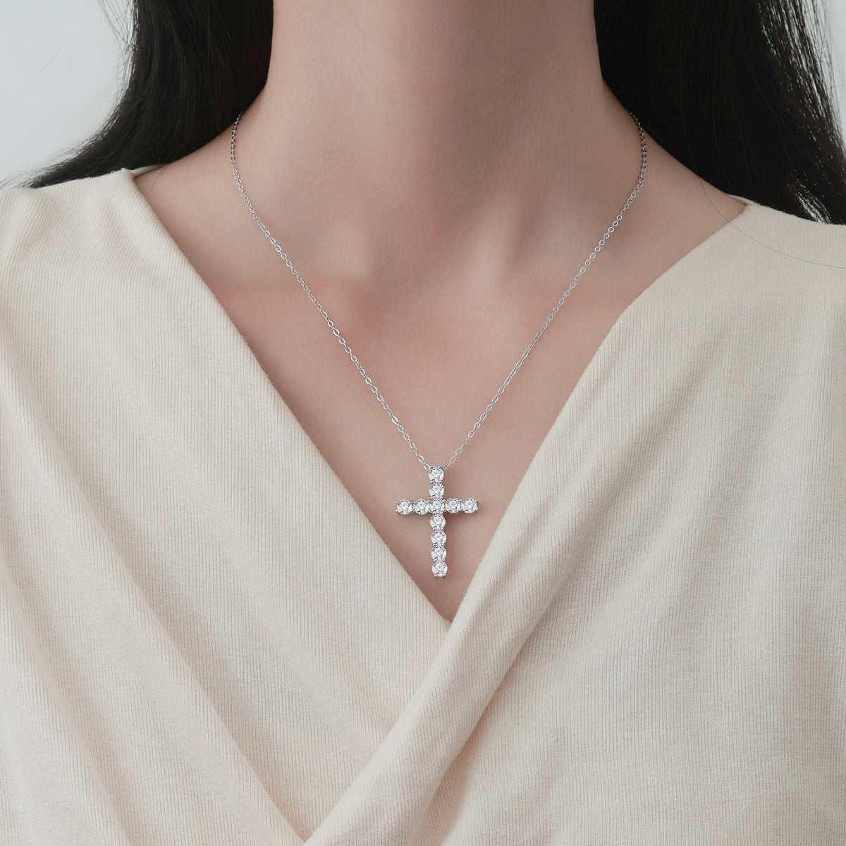 Elegant Cross Cubic Zirconia 925 Sterling Silver Necklace