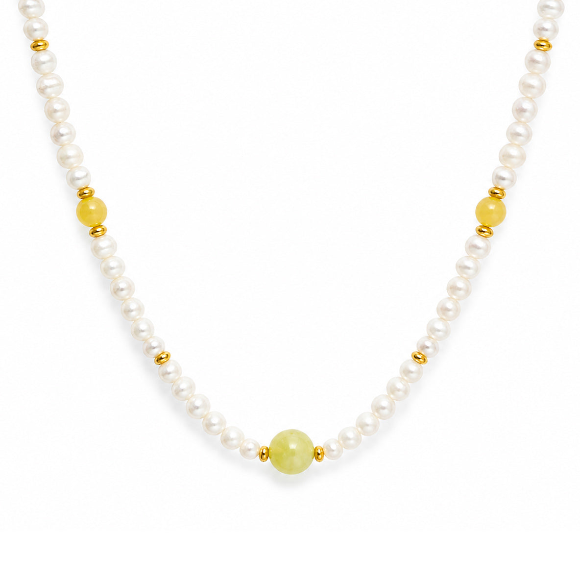 Cream White Pearl Warm Yellow Natural Jade Beaded Strand 925 Sterling Silver Necklace