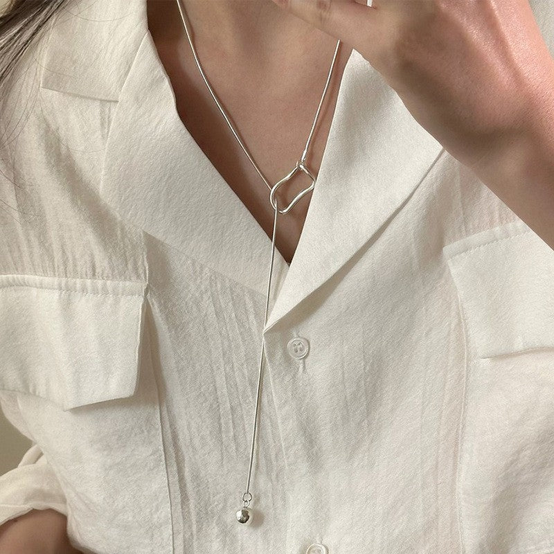 Geometric Style Solid Metal White Gold 925 Sterling Silver Snake Chain Necklace