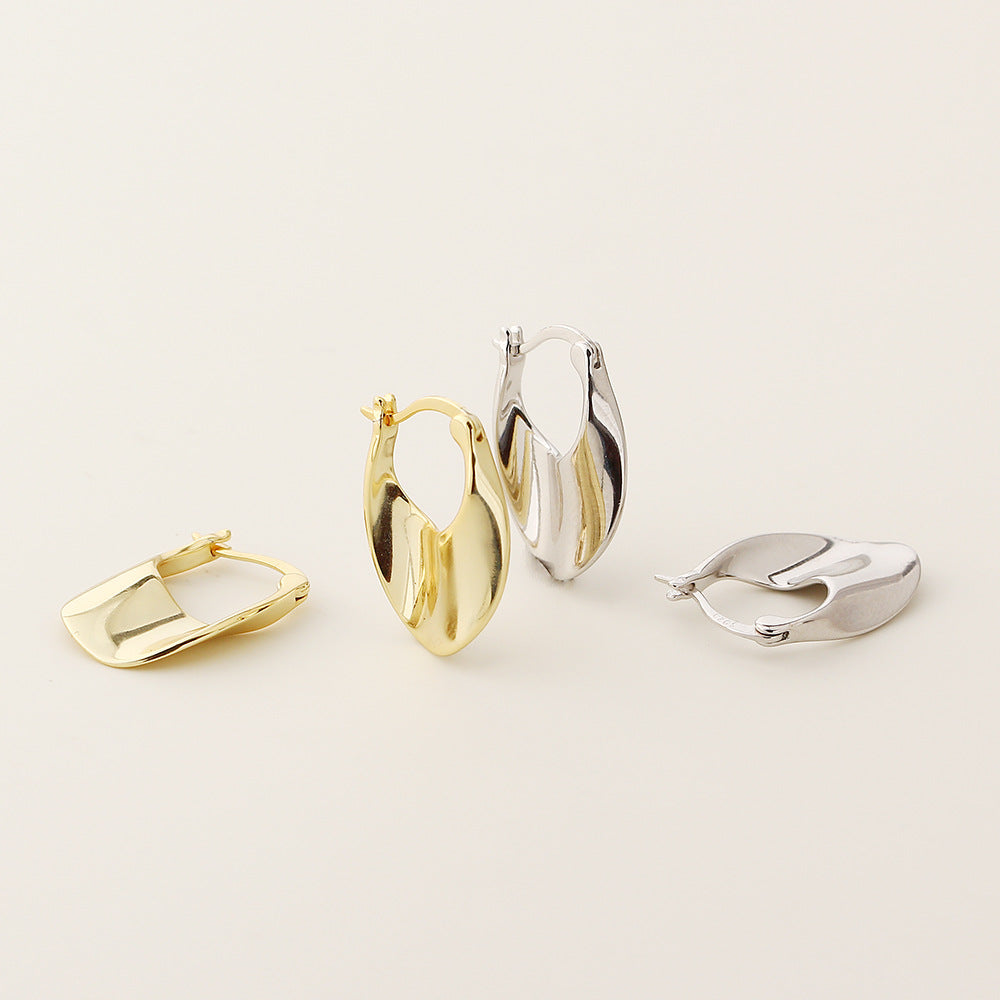 Pendientes,Aros Huggie Irregulares de Plata Esterlina 925 con Diseño Geométrico y Gota Grande