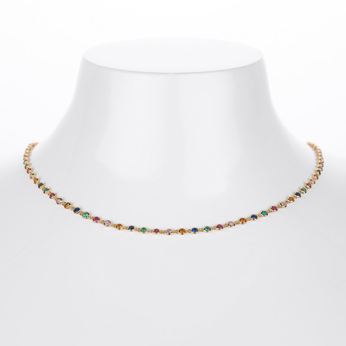 Colorful Cubic Zirconia Geometric Pattern 925 Sterling Silver Chain Necklace