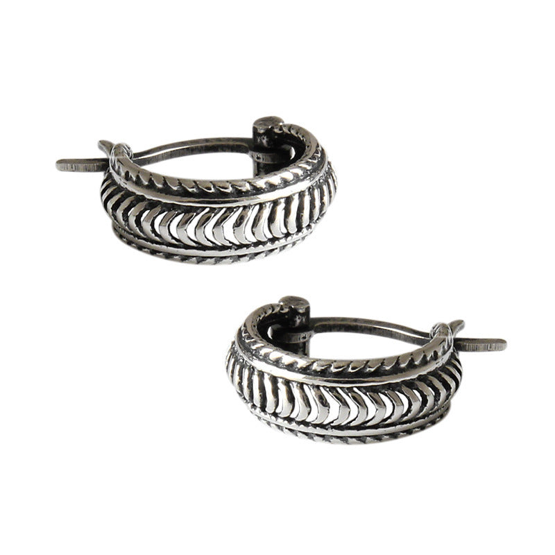 PENDIENTES Vintage Twisted Rope Braided Antique Silver S925 Sterling Silver Huggie Hoop Earrings