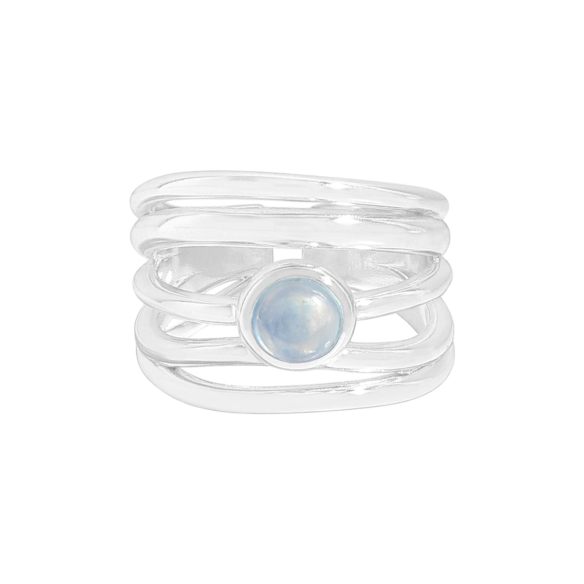 Multi Layers Rond Natural Aquamarine 925 Sterling Silver Adjustable Ring
