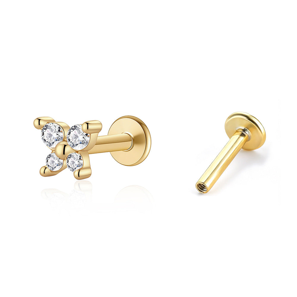 Butterfly Cubic Zirconia 925 Sterling Silver Internal Thread Flat Back Cartilage Earrings (Single)