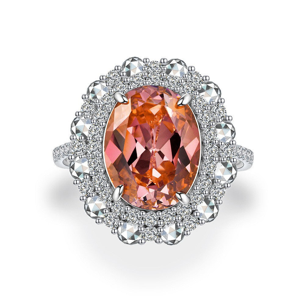 Trendy anillo de cóctel de plata de ley 925 con circonia ovalada rosa