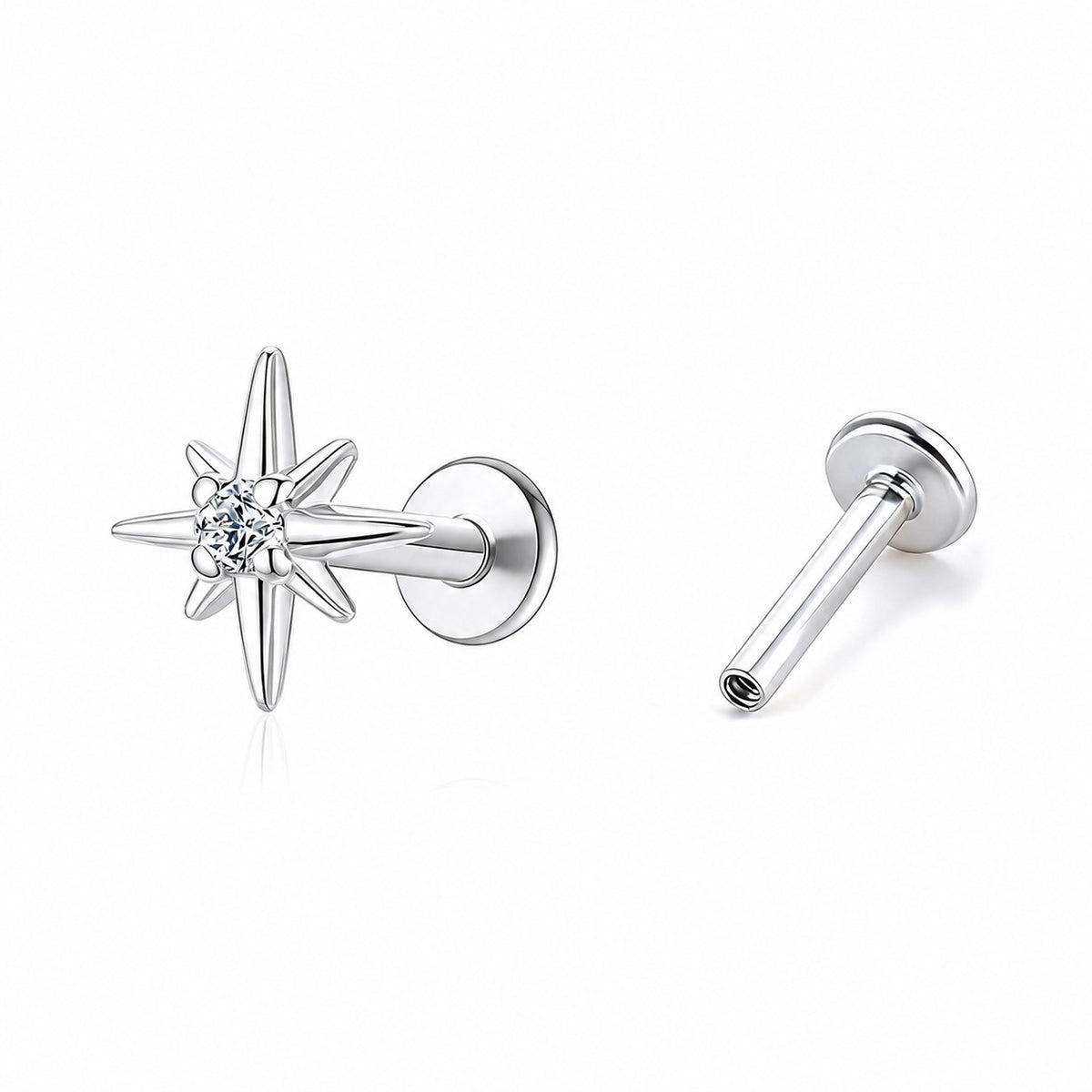 Eight Point Star Cubic Zirconia 925 Sterling Silver Stud Earring (Single)