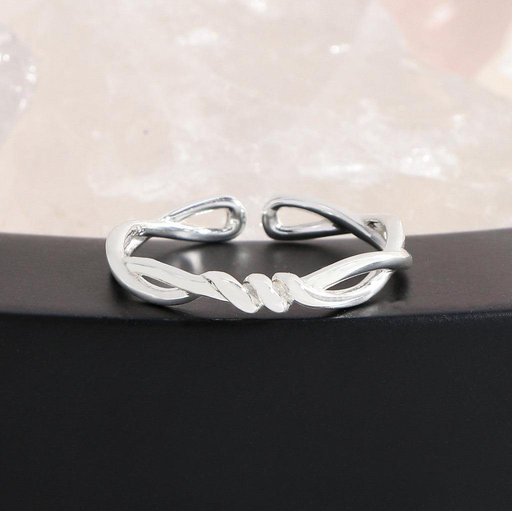 Simple Double Layers Twisted 925 Sterling Silver Adjustable Ring