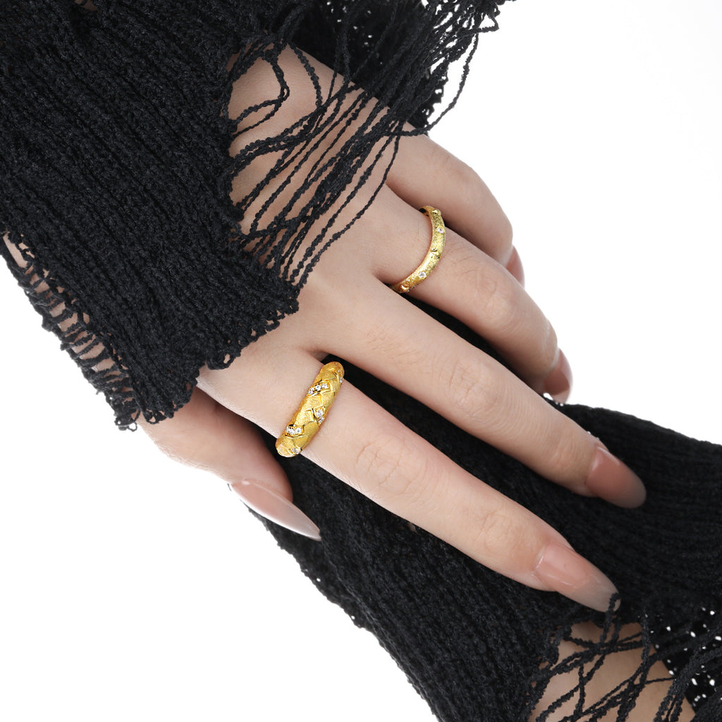Micro Settomg Adjustable Elegant Geometric Design 925 Sterling Silver Open Ring