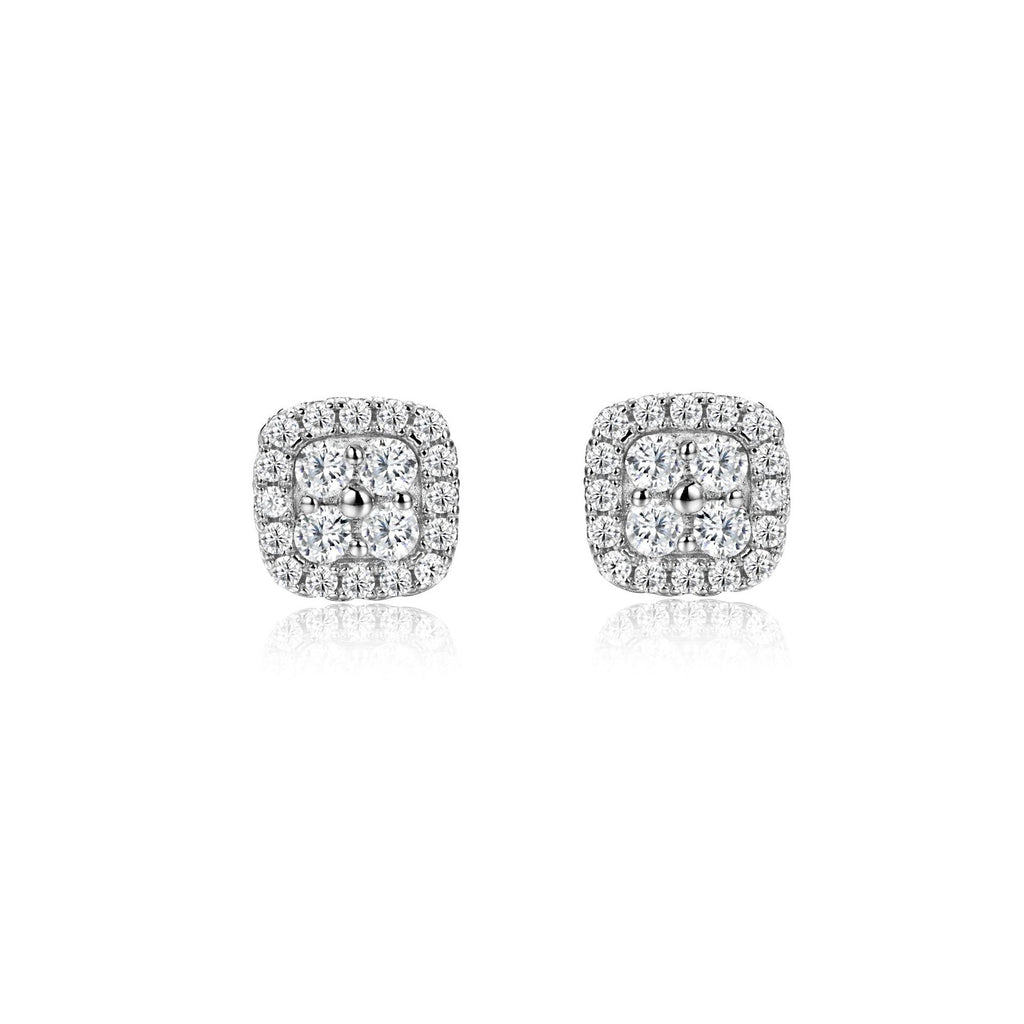 Mossanite Cushion-Cut Quadrifoliate Double Row Bezel Set 925 Sterling Silver Earrings