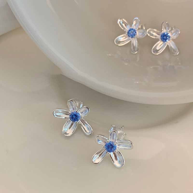 Beautiful Blue CZ Flowers 925 Sterling Silver Stud Earrings
