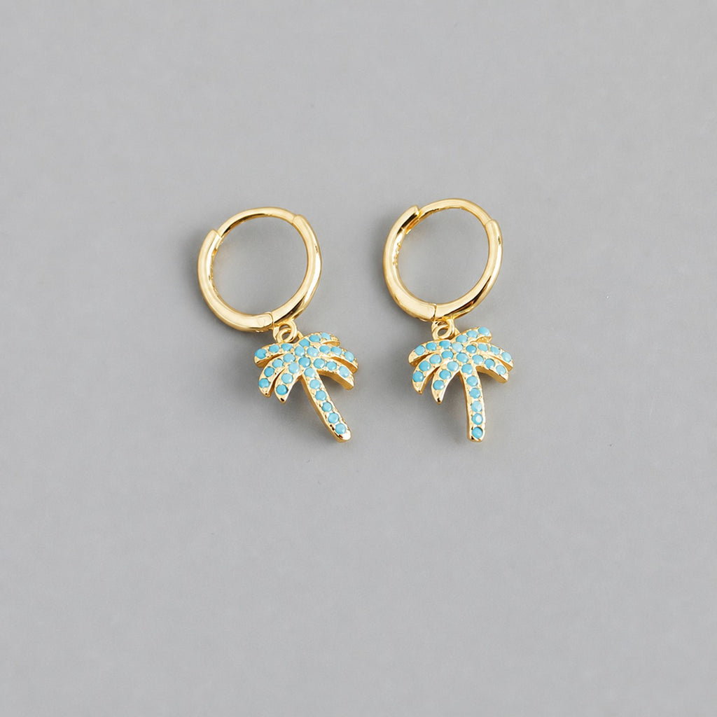 Summer Tropical Palm Tree-shaped Cubic Zirconia S925 Silver Hoop Earrings